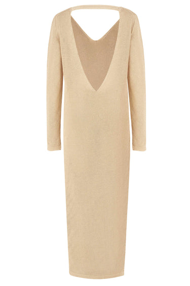 Mare-langes Kleid aus 100 % Leinen Sandfarben