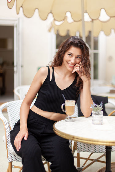 Ripp-Crop-Top Schwarz für Damen
