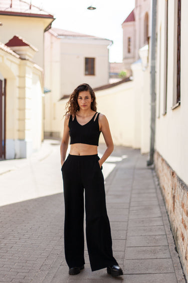 Ripp-Crop-Top Schwarz für Damen