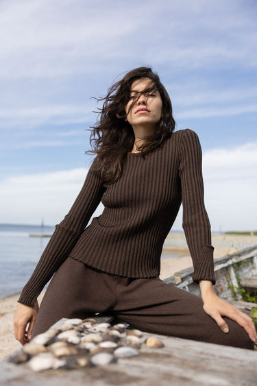 Brera-Langarmshirt aus 100 % Merinowolle Schokoladenbraun