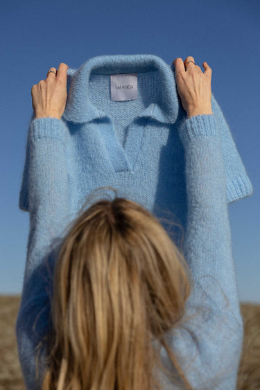 Melody-Mohair-Poloshirt Himmelblau