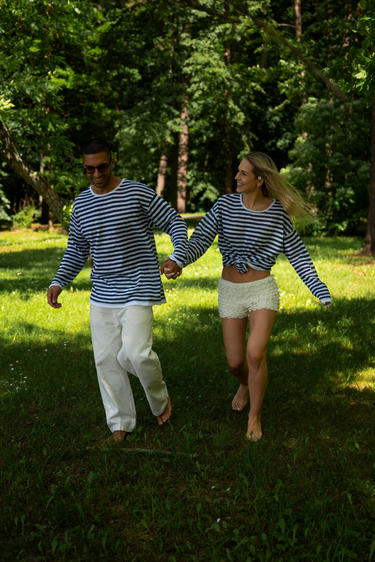 Tanto-Langarmshirt aus 100 % Leinen Marineblau *UNISEX*