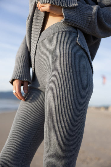 Barra Gerippte Leggings aus 100 % Merinowolle Hellgrau