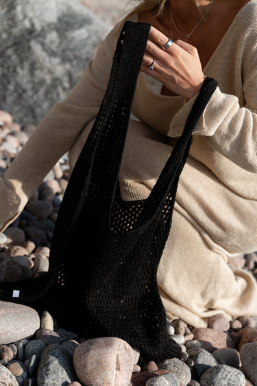 Mare Sommertasche aus 100 % Leinen Schwarz